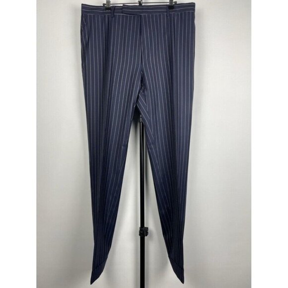 Tom Ford Blue Chalk Striped Wool Basic Base A Flat Front Pants 36"W x 31.5"L - Picture 1 of 9
